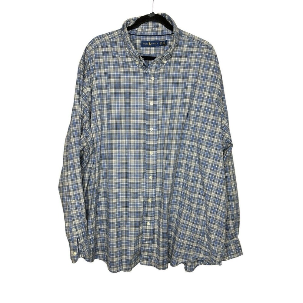 Polo Ralph Lauren Shirt Mens 3XB Blue Check Plaid Long Sleeve Button Down Pony